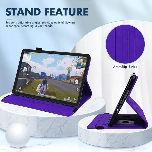 Alt view image 2 of 5 - Dteck Case for Fire Max 11 Tablet (13th Generation - 2023 Release), Embossed Flower Pattern PU Leather Protective Case with [Adjustable Viewing Stand Angles/Card Holder] Folio Slim Cover (Purple)