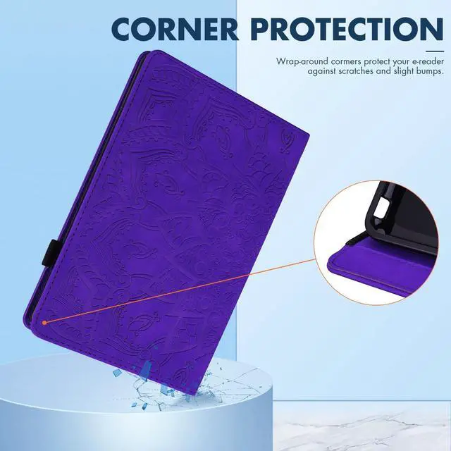 Alt view image 4 of 5 - Dteck Case for Fire Max 11 Tablet (13th Generation - 2023 Release), Embossed Flower Pattern PU Leather Protective Case with [Adjustable Viewing Stand Angles/Card Holder] Folio Slim Cover (Purple)