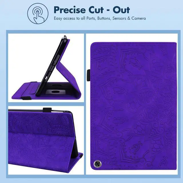Alt view image 3 of 5 - Dteck Case for Fire Max 11 Tablet (13th Generation - 2023 Release), Embossed Flower Pattern PU Leather Protective Case with [Adjustable Viewing Stand Angles/Card Holder] Folio Slim Cover (Purple)