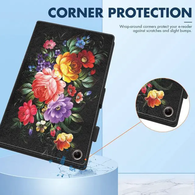 Alt view image 3 of 5 - Dteck for Fire HD 8 (8th/7th/6th Generation) Smart Folio Case 2018/2017/2016 Release (8") with Auto Sleep Wake/Stand/Adjustable Viewing Angle/Stylus, PU Leather Protective Slim Cover, Flowers Black