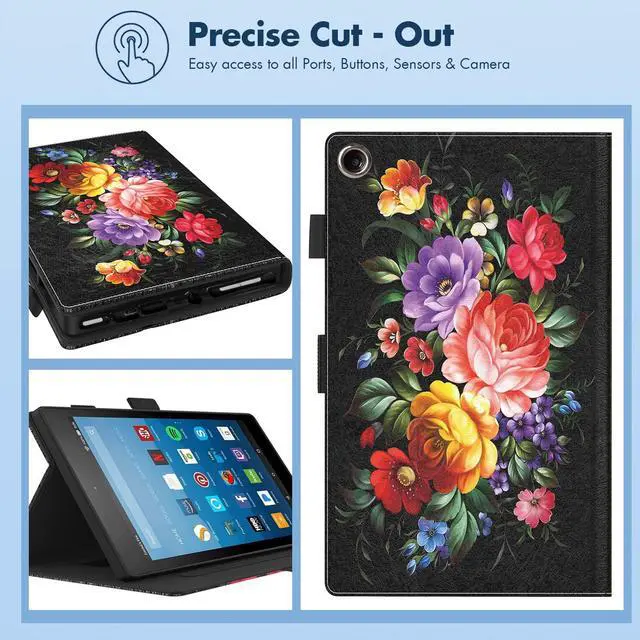 Alt view image 5 of 5 - Dteck for Fire HD 8 (8th/7th/6th Generation) Smart Folio Case 2018/2017/2016 Release (8") with Auto Sleep Wake/Stand/Adjustable Viewing Angle/Stylus, PU Leather Protective Slim Cover, Flowers Black