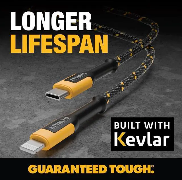 Alt view image 3 of 5 - DEWALT Lightning to USB Cable -- Reinforced Braided Cable for Lightning -- Charger Cord Compatible with iPhone -- Apple Compatible Charging Cable... (USB C to Lightning, 6 Foot)