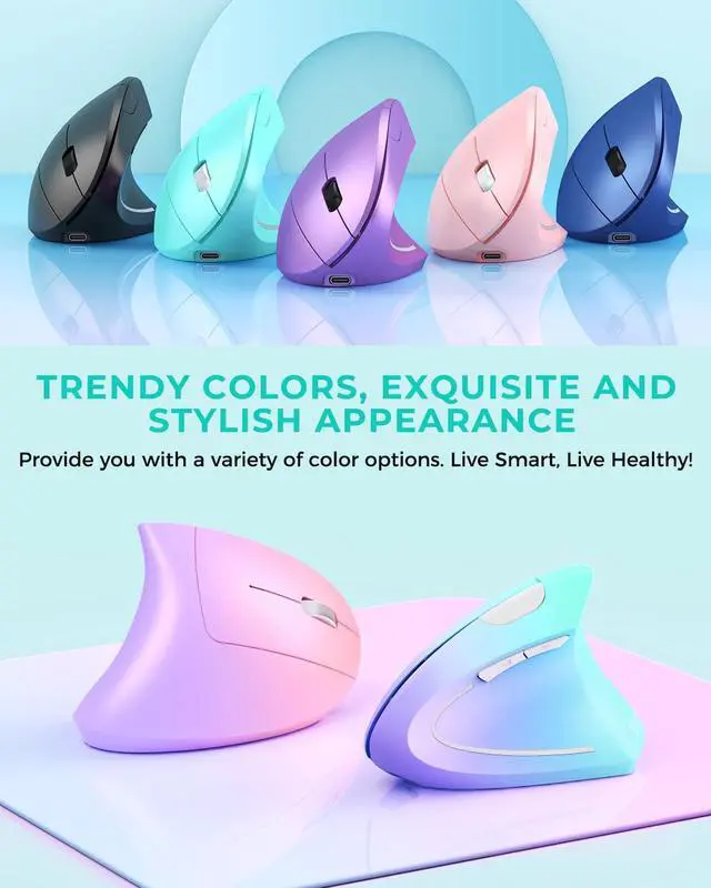 Alt view image 2 of 5 - Lekvey Ergonomic Mouse, Vertical Wireless Mouse Rechargeable 2.4 GHz Optical Carpal Tunnel Mouse : 800/1200 / 1600 DPI, 6 Buttons, for Laptop, PC, Mac, Computer, Desktop, Notebook etc, Green