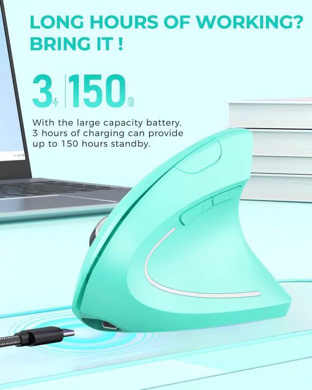 Alt view image 4 of 5 - Lekvey Ergonomic Mouse, Vertical Wireless Mouse Rechargeable 2.4 GHz Optical Carpal Tunnel Mouse : 800/1200 / 1600 DPI, 6 Buttons, for Laptop, PC, Mac, Computer, Desktop, Notebook etc, Green