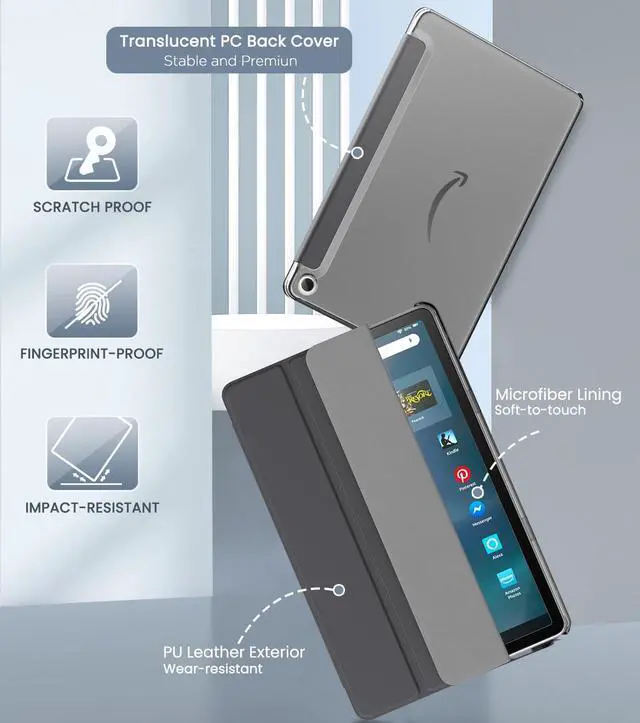 Alt view image 3 of 5 - MoKo Case Fits Amazon Kindle Fire Max 11 Tablet (13th Generation, 2023 Release) 11" - Slim PU Leather Trifold Stand Cover for Fire 11 Tablet Frosted Hard Back Shell with Auto Wake/Sleep, Space Gray