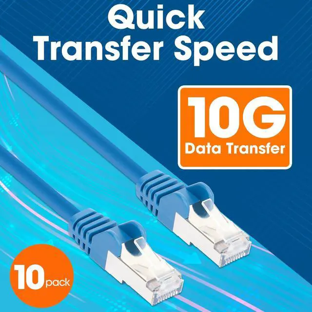 Alt view image 3 of 5 - Intellinet Slim Cat8 Ethernet Network Patch Cable - 10-Pack - 40Gbps & 2000MHz, Snagless Boot, 30AWG Pure Bare Copper Wire, Gold-Plated Contacts, Lifetime Mfg Warranty - 0.5ft, 10 Pack, Blue