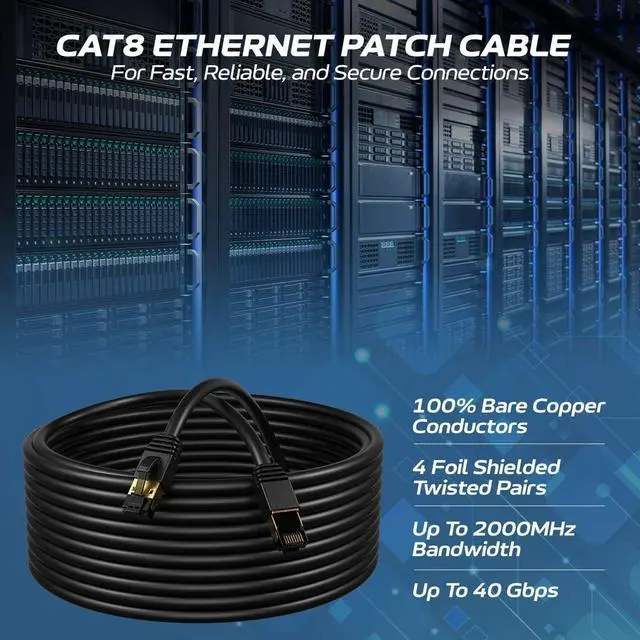 Alt view image 2 of 5 - Cables Direct Online Cat8 Black 35FT SFTP Ethernet Patch Cable 40Gbps 2000Mhz Connection 26AWG Shielded Copper RJ45 Connectors for Modems, Routers, Networks