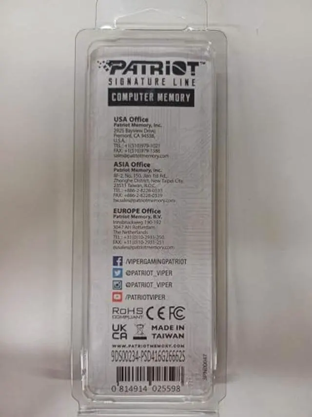 Alt view image 5 of 5 - Patriot Memory Signature Series 16GB 2666MHz CL19 SODIMM Memory Module - PSD416G26662S