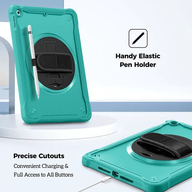 Alt view image 3 of 5 - ProCase Rugged Case for iPad 9th/8th/7th Generation 10.2 inch 2021/2020/2019 Case, Heavy Duty Shockproof Rugged Cover with Hand Strap 360 Degree Rotatable Kickstand Protective for iPad 10.2 -Teal