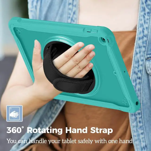 Alt view image 4 of 5 - ProCase Rugged Case for iPad 9th/8th/7th Generation 10.2 inch 2021/2020/2019 Case, Heavy Duty Shockproof Rugged Cover with Hand Strap 360 Degree Rotatable Kickstand Protective for iPad 10.2 -Teal