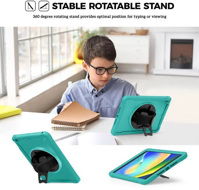 Alt view image 5 of 5 - ProCase Rugged Case for iPad 9th/8th/7th Generation 10.2 inch 2021/2020/2019 Case, Heavy Duty Shockproof Rugged Cover with Hand Strap 360 Degree Rotatable Kickstand Protective for iPad 10.2 -Teal