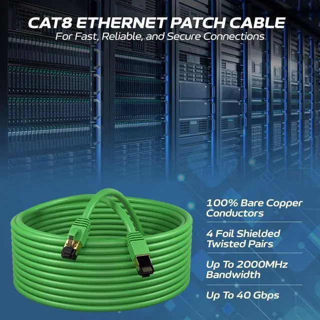 Alt view image 2 of 5 - Cables Direct Online Cat8 Green 35FT SFTP Ethernet Patch Cable 40Gbps 2000Mhz Connection 26AWG Shielded Copper RJ45 Connectors for Modems, Routers, Networks