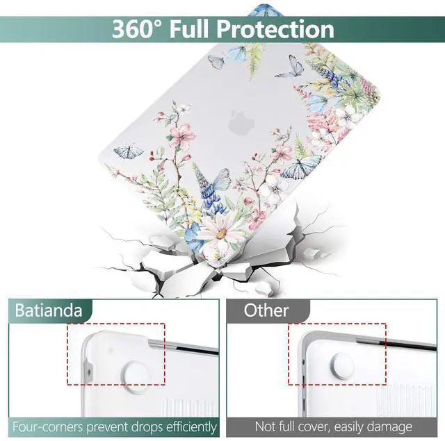 Alt view image 4 of 5 - Batianda Case for MacBook Air 13 Inch M1 2020 2019 2018 Release Model A2337 A2179 A1932 with Retina & Touch ID, Floral Series Hard Shell Cover with Keyboard Cover & Screen Protector,Elegant Flowers