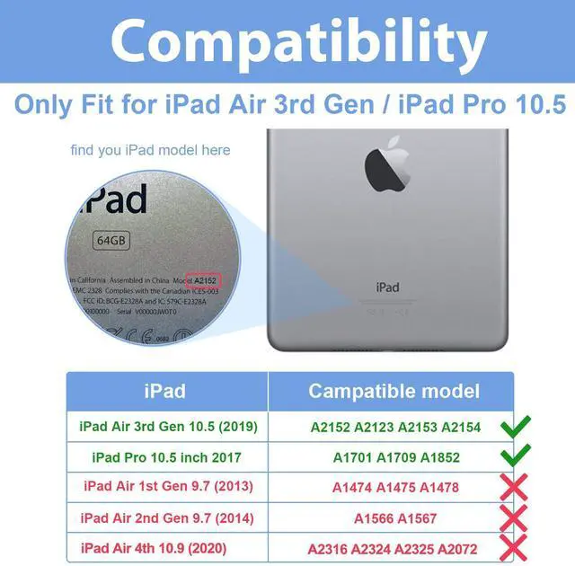 Alt view image 2 of 5 - ProCase Case for iPad Air (3rd Gen) 10.5" 2019/iPad Pro 10.5" 2017, Vintage PU Leather Stand Folio Cover for iPad Air 3/iPad Pro 10.5-inch Multiple Viewing Angles with Pencil Holder -Navy