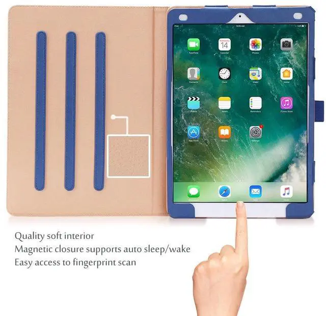 Alt view image 3 of 5 - ProCase Case for iPad Air (3rd Gen) 10.5" 2019/iPad Pro 10.5" 2017, Vintage PU Leather Stand Folio Cover for iPad Air 3/iPad Pro 10.5-inch Multiple Viewing Angles with Pencil Holder -Navy