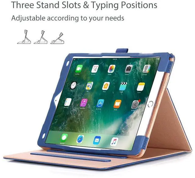 Alt view image 4 of 5 - ProCase Case for iPad Air (3rd Gen) 10.5" 2019/iPad Pro 10.5" 2017, Vintage PU Leather Stand Folio Cover for iPad Air 3/iPad Pro 10.5-inch Multiple Viewing Angles with Pencil Holder -Navy