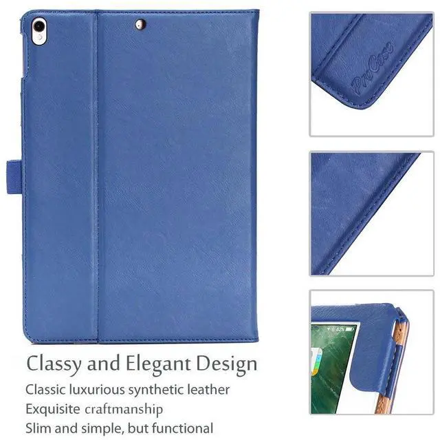 Alt view image 5 of 5 - ProCase Case for iPad Air (3rd Gen) 10.5" 2019/iPad Pro 10.5" 2017, Vintage PU Leather Stand Folio Cover for iPad Air 3/iPad Pro 10.5-inch Multiple Viewing Angles with Pencil Holder -Navy