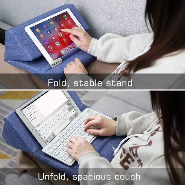 Alt view image 3 of 5 - MoKo Tablet Pillow Stand, Soft Bed Pillow Holder Xmas Gift for up to 11" Pad, Fits iPad 10.2"(9th Gen), New iPad Mini 6 8.3" Air 4/3, iPad Pro 11/10.5/9.7, Mini 5 4, Galaxy Tab S6/S7 11", Denim Blue