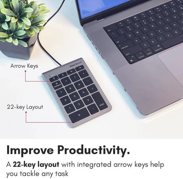 Alt view image 4 of 5 - Macally Wired USB C Numeric Keypad for Mac - Work Better - Type C Number Pad for MacBook Pro/Air, iMac, and PC - USB C Wired Number Pad with 5ft Cable and Arrow Keys - 10 Key USB Keypad for Laptop