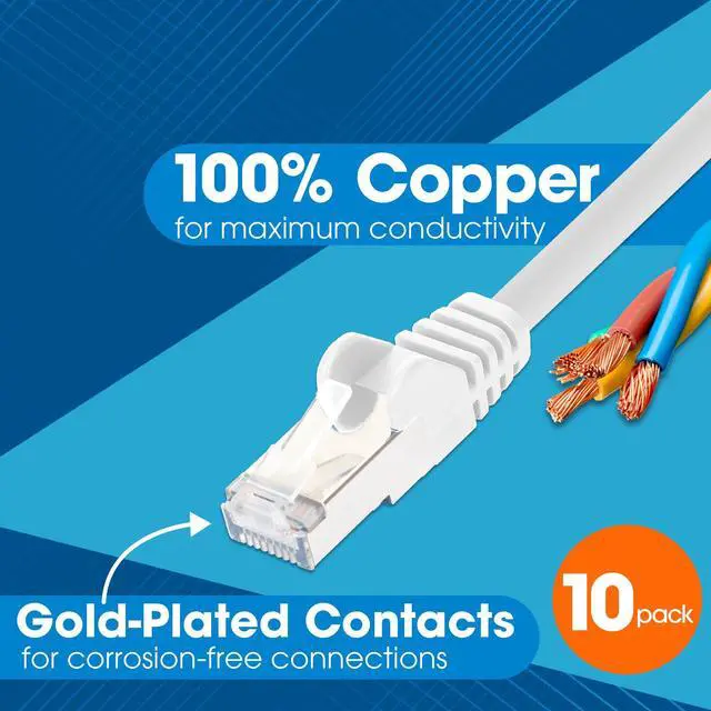 Alt view image 4 of 5 - Intellinet Slim Cat8 Ethernet Network Patch Cable - 10-Pack - 40Gbps & 2000MHz, Snagless Boot, 30AWG Pure Bare Copper Wire, Gold-Plated Contacts, Lifetime Mfg Warranty - 0.5ft, 10 Pack, White