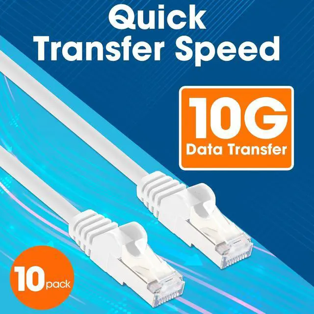 Alt view image 3 of 5 - Intellinet Slim Cat8 Ethernet Network Patch Cable - 10-Pack - 40Gbps & 2000MHz, Snagless Boot, 30AWG Pure Bare Copper Wire, Gold-Plated Contacts, Lifetime Mfg Warranty - 0.5ft, 10 Pack, White