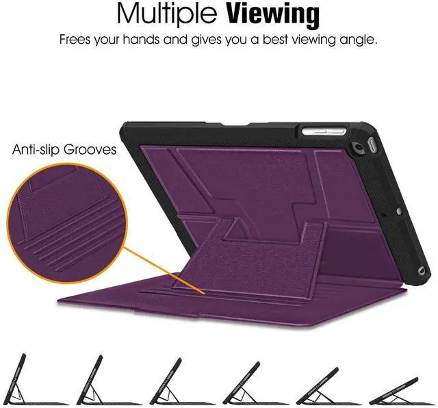 Alt view image 4 of 5 - Fintie Magnetic Stand Case for iPad 6th / 5th Generation (2018/2017), iPad Air 2 / Air 1 (9.7 Inch) - [Multiple Secure Angles] Shockproof Rugged Soft TPU Back Cover, Auto Wake/Sleep, Purple