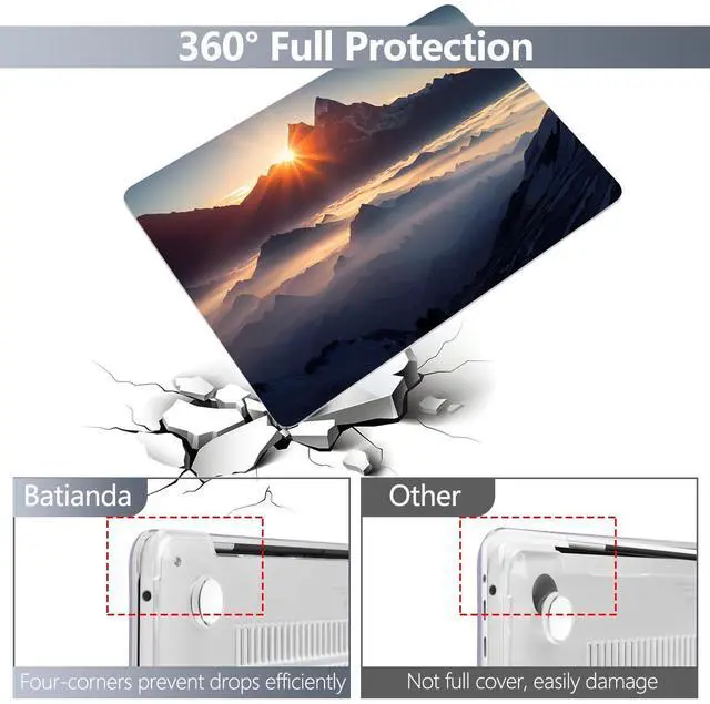 Alt view image 5 of 5 - Batianda Design Case for M1 MacBook Air 13 Inch Model A2337 A2179 A1932 2021 2020 2019 Release,3D Painted Landscape Series Hard Shell with Keyboard Cover & Screen Protector, Sunrise