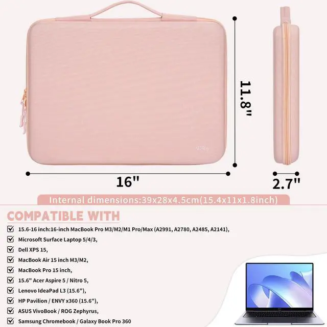 Alt view image 2 of 5 - Hard Laptop Sleeve Case for 16 inch MacBook Pro M3/M2/M1 Pro/Max A2991, A2780, A2485, A2141,15.6 Inch HP Dell Razer Samsung Laptop Chromebook, MacBook Air 15 inch M3/M2 Computer Carrying Case