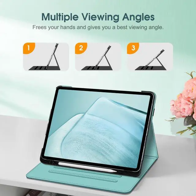 Alt view image 3 of 5 - Fintie Bundle: Fintie Folio Case for iPad Air 13-inch (M2) 2024, Multi-Angle Viewing Protective Stand Cover with Pencil Holder & Pocket + [2-Pack] Tempered Glass Screen Protector