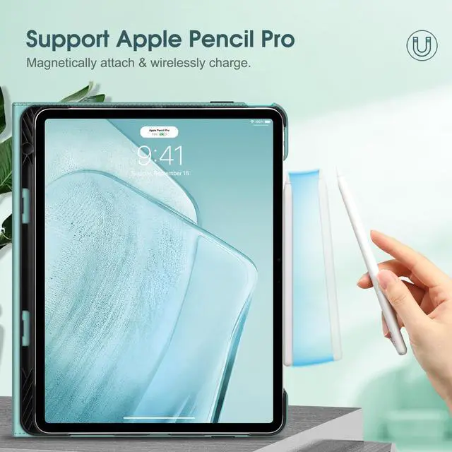 Alt view image 4 of 5 - Fintie Bundle: Fintie Folio Case for iPad Air 13-inch (M2) 2024, Multi-Angle Viewing Protective Stand Cover with Pencil Holder & Pocket + [2-Pack] Tempered Glass Screen Protector