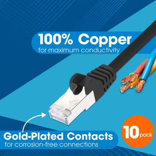 Alt view image 4 of 5 - Intellinet Slim Cat8 Ethernet Network Patch Cable - 10-Pack - 40Gbps & 2000MHz, Snagless Boot, 30AWG Pure Bare Copper Wire, Gold-Plated Contacts, Lifetime Mfg Warranty - 0.5ft, 10 Pack, Black