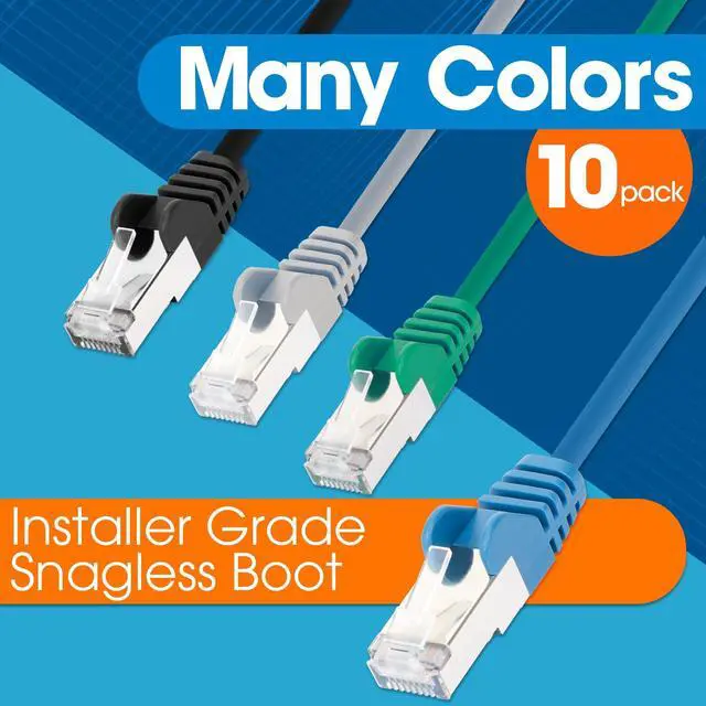 Alt view image 5 of 5 - Intellinet Slim Cat8 Ethernet Network Patch Cable - 10-Pack - 40Gbps & 2000MHz, Snagless Boot, 30AWG Pure Bare Copper Wire, Gold-Plated Contacts, Lifetime Mfg Warranty - 0.5ft, 10 Pack, Black