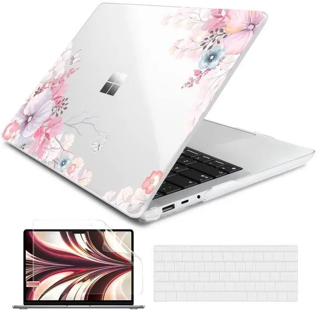 Main image of Batianda Case for 13.5" Microsoft Surface Laptop 5 4/3 with Metal Palm Rest Model 1951, Designed Clear Protective Plastic Hardshell & Keyboard Cover & Screen Protector, Pink Flowers