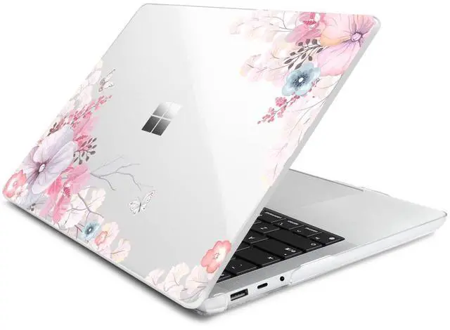 Alt view image 3 of 5 - Batianda Case for 13.5" Microsoft Surface Laptop 5 4/3 with Metal Palm Rest Model 1951, Designed Clear Protective Plastic Hardshell & Keyboard Cover & Screen Protector, Pink Flowers