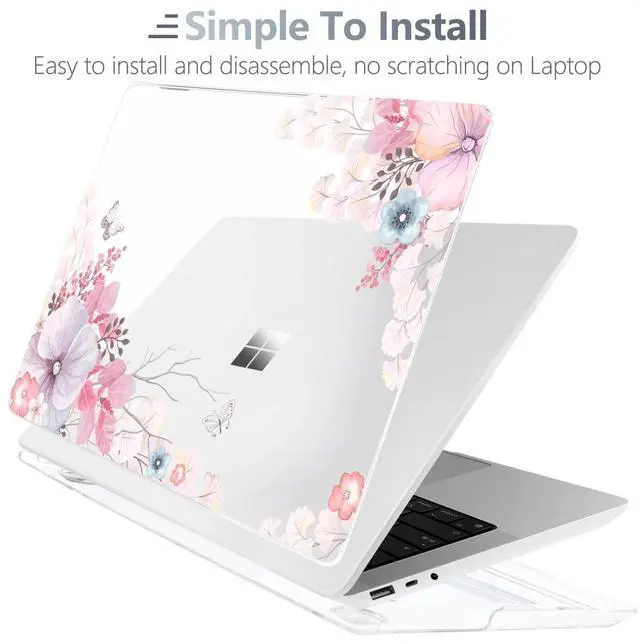 Alt view image 5 of 5 - Batianda Case for 13.5" Microsoft Surface Laptop 5 4/3 with Metal Palm Rest Model 1951, Designed Clear Protective Plastic Hardshell & Keyboard Cover & Screen Protector, Pink Flowers