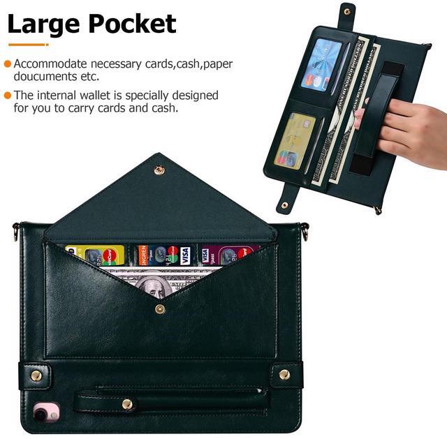 Alt view image 4 of 5 - Dteck iPad 9th/8th/7th Generation Case 10.2" With Pencil Holder, Premium PU Leather Business Folio Stand Smart Cover, Shoulder/Hand Strap, Card Slots, Wallet [Auto Wake/Sleep] - Darkgreen