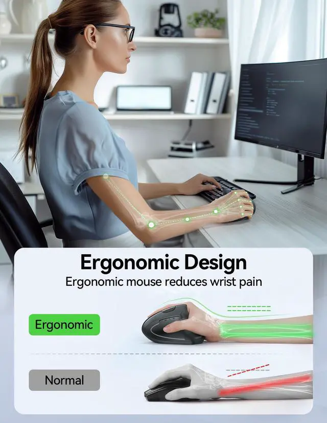 Alt view image 2 of 5 - TECKNET Ergonomic Wireless Mouse, Rechargeable Mouse Wireless Silent for Carpal Tunnel Right Hand, 2.4GHz USB Vertical Mouse Wireless for Laptop, 5 Adjustable 4800 DPI, Computer, MacBook, Desktop