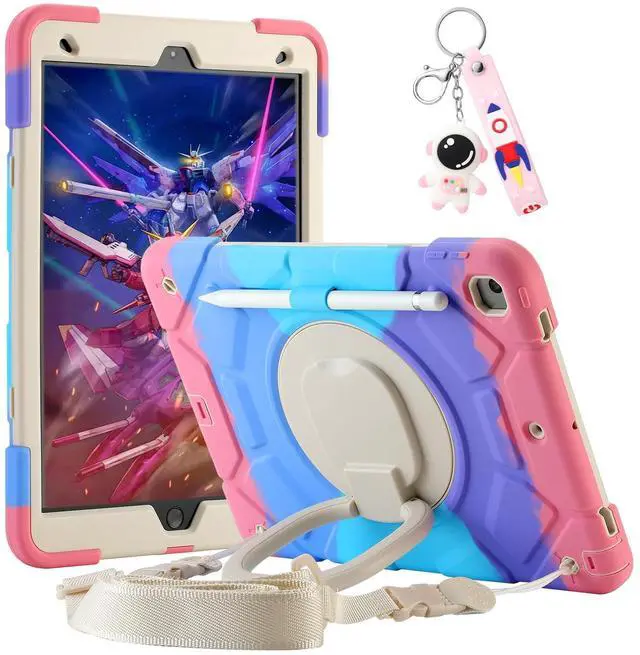 Main image of for iPad 9th/8th/7th Generation Case 10.2", Heavy Sturdy Shockproof Kids Cover, with Rotating Stand/Pencil Holder/Shoulder Strap for iPad 10.2 Case 2021/2020/2019 Girls (Rainbow Pink)