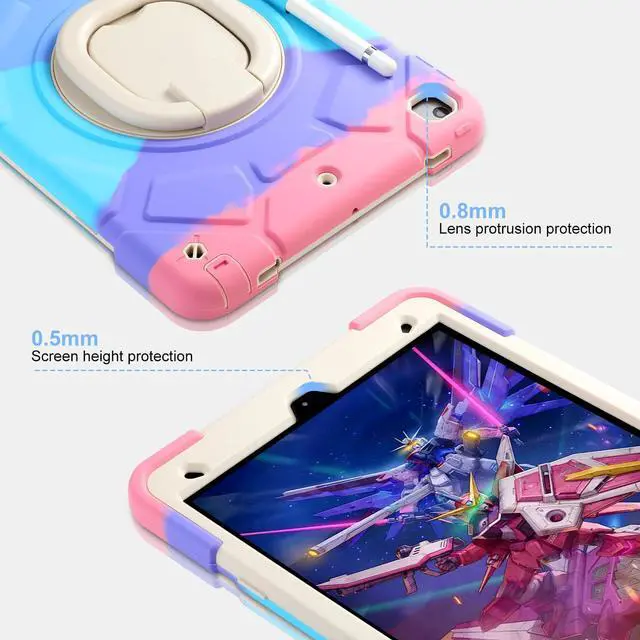 Alt view image 5 of 5 - for iPad 9th/8th/7th Generation Case 10.2", Heavy Sturdy Shockproof Kids Cover, with Rotating Stand/Pencil Holder/Shoulder Strap for iPad 10.2 Case 2021/2020/2019 Girls (Rainbow Pink)