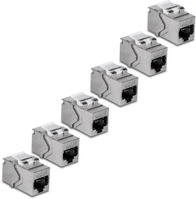 Main image of TRENDnet Cat6A RJ45 Keystone Inline Coupler Keystone Jack, 6-Pack, TC-KC06C6A, Keystone Jack Female to Female for Wall Plates & Blank Shielded Keystone Patch Panels, Silver