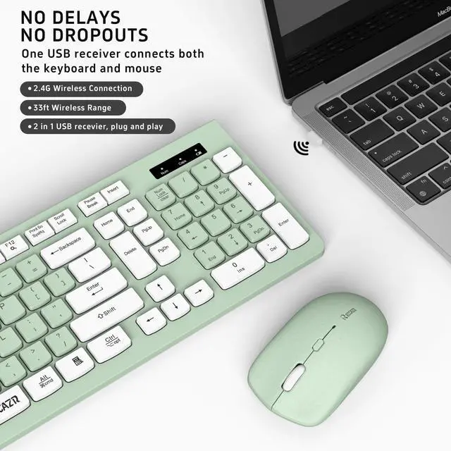 Alt view image 2 of 5 - Wireless Keyboard and Mouse Combo, Full-Sized Wireless Keyboard and Adjustable DPI Mouse, 2.4GHz USB Receiver, Wireless Keyboard and Mouse for PC, Windows, MAC, Desktop, Laptop (Avocado Green)