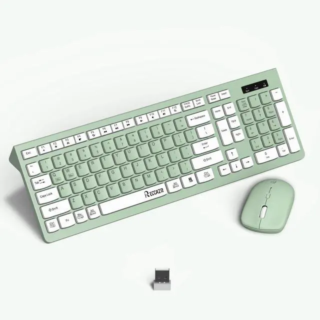 Main image of Wireless Keyboard and Mouse Combo, Full-Sized Wireless Keyboard and Adjustable DPI Mouse, 2.4GHz USB Receiver, Wireless Keyboard and Mouse for PC, Windows, MAC, Desktop, Laptop (Avocado Green)