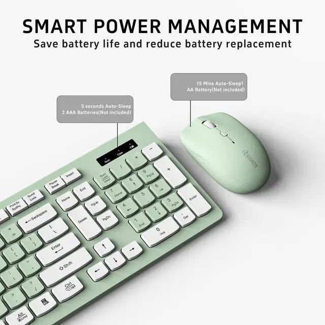 Alt view image 3 of 5 - Wireless Keyboard and Mouse Combo, Full-Sized Wireless Keyboard and Adjustable DPI Mouse, 2.4GHz USB Receiver, Wireless Keyboard and Mouse for PC, Windows, MAC, Desktop, Laptop (Avocado Green)