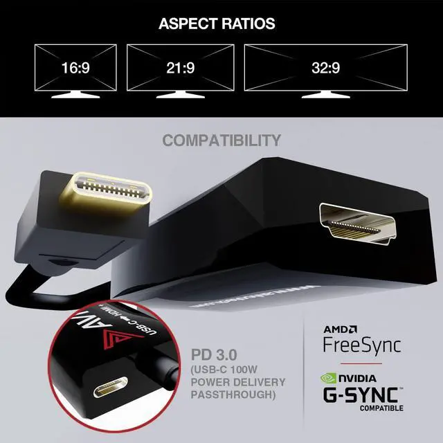Alt view image 4 of 5 - Avico USB C to HDMI 2.0 Adapter with 100W Charging - 4K 60hz HDR - 2K 144hz - 1080P 240hz - Male to Female - for Monitors, TVs, PCs, MacBooks, Projectors - Thunderbolt Compatible