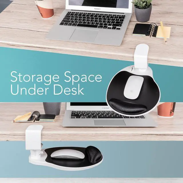 Alt view image 2 of 5 - EHO Clamp on Mouse Platform, Clip on Pad Rotating 360 Degree, w/Comfortable Gel Wrist Rest, Ergonomic, Attachment, Slide Out Tray, Suitable for 1.5" Thickness Desk, for Home Office Desk Organizer