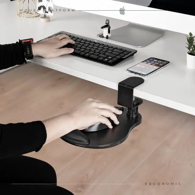 Alt view image 3 of 5 - EHO Clamp on Mouse Platform, Clip on Pad Rotating 360 Degree, w/Comfortable Gel Wrist Rest, Ergonomic, Attachment, Slide Out Tray, Suitable for 1.5" Thickness Desk, for Home Office Desk Organizer