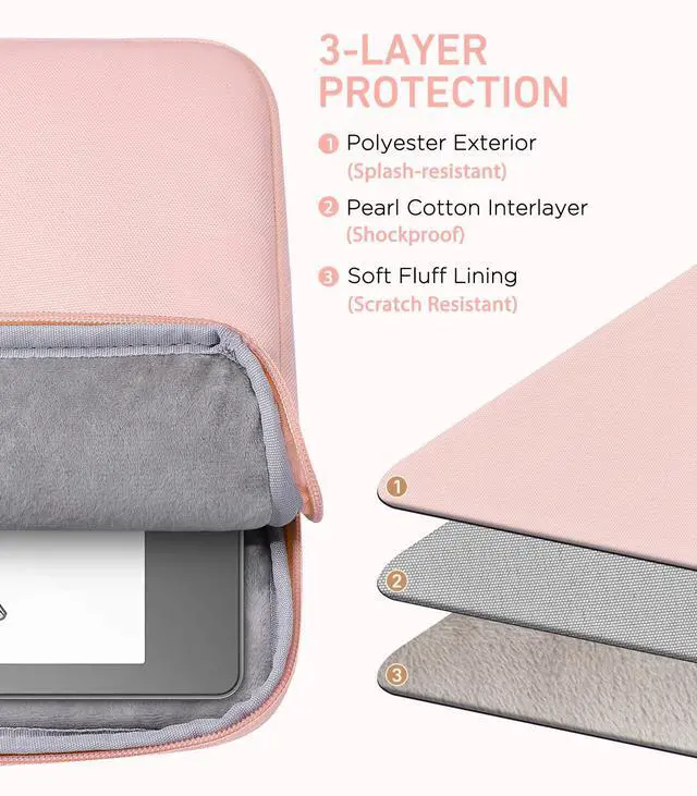 Alt view image 3 of 5 - Moko Kindle Sleeve Compatible with Kindle Scribe 10.2 inch (2024 and 2022 Release), Protective Pouch Bag Case Cover with Dual Pockets and Pen Holder, Scratch-Resistant Soft Fluffy Lining, Pink