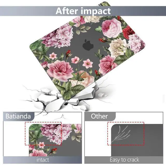 Alt view image 4 of 5 - Batianda Designed Case for New MacBook Pro 13-inch M2 2022 Release Model A2338 Upgrade Hard Ultra Thin Protective Shell Anti-Dirty with Keyboard Cover & Screen Protector, Flowers