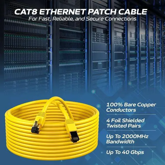 Alt view image 2 of 5 - Cables Direct Online Cat8 Yellow 35FT SFTP Ethernet Patch Cable 40Gbps 2000Mhz Connection 26AWG Shielded Copper RJ45 Connectors for Modems, Routers, Networks