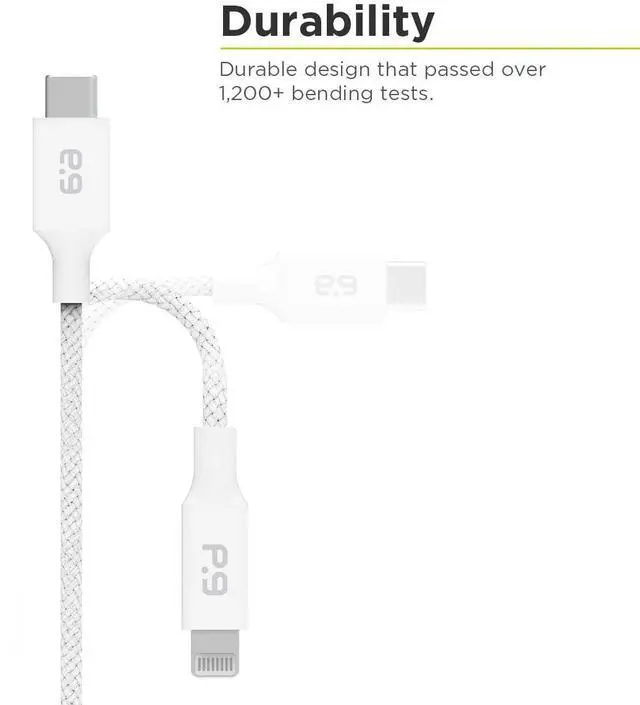 Alt view image 2 of 4 - PureGear Braided USB-C to C Cable (6ft) Power Delivery Charger Cord for iPhone 16,16Plus,16ProMax, 15, MacBook, iPad Pro 2020, Galaxy S24/S23/S22/S21 Ultra, Pixel9/8/7/6/5, & More USB-C Devices(White)